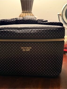 Victoria's Secret Black Polka Dot Cosmetic Case with Gold Trim
